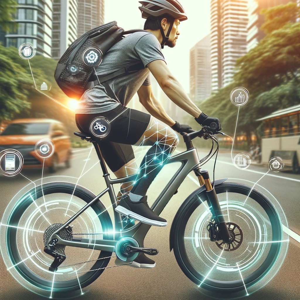 Cyclist using a high-tech e-bike in a city park